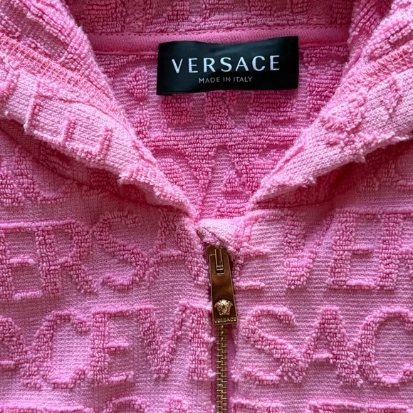 Woman's Cropped Versace Pink Zip Up Jacket - Picture 2 of 8